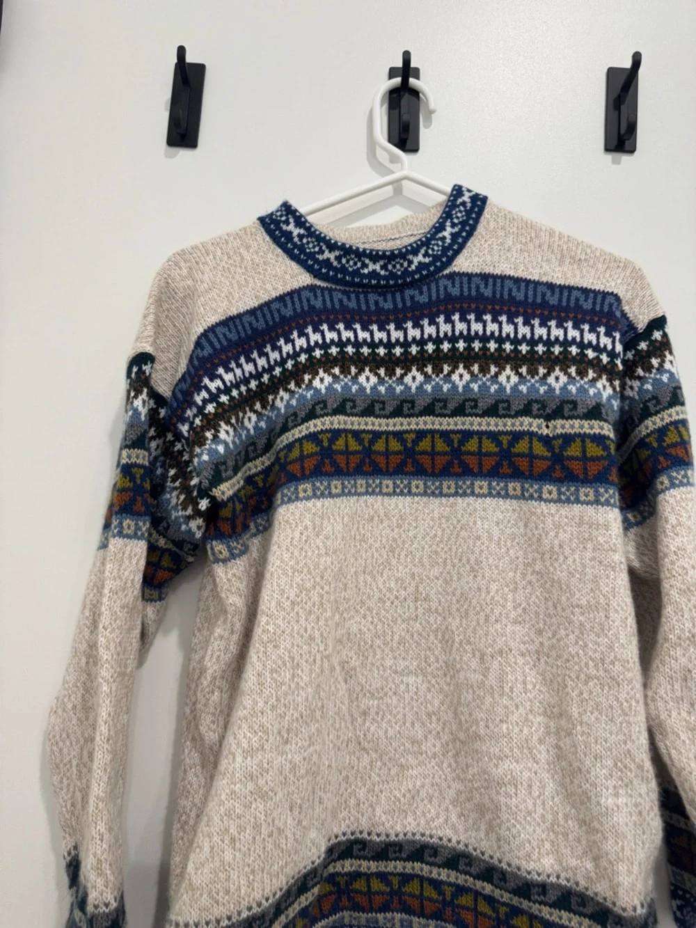Beige Fair Isle Crewneck Sweater from Peru